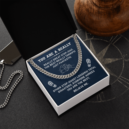 Cuban Chain Necklace for Bonus Dad, Gifts Ideas for Stepdads, Gifts for Bonus Dad, Sentimental Gifts for Stepdad