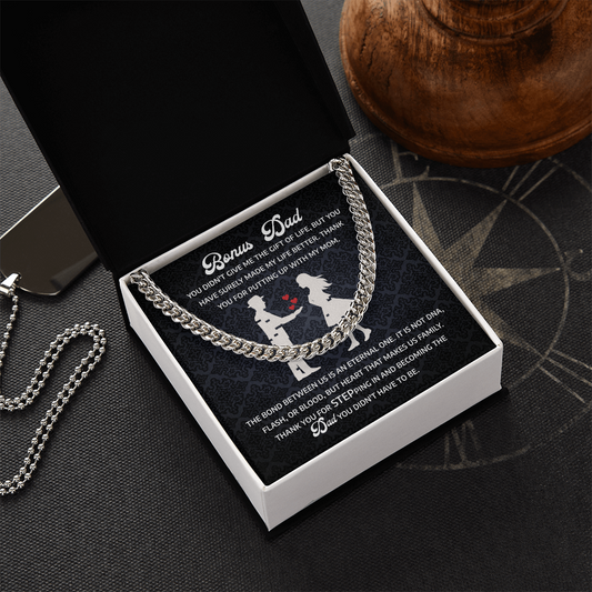 Best Father's day Cuban Chain Necklace Gifts for Stepdad, Personalized Gifts for Step Dad, Bonus Dad Gifts