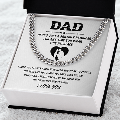 Father's Day Gifts, To My Dad Cuban necklace, Dad Birthday Valentine's Gift From Son or Daughter