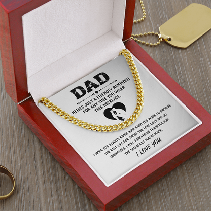 Father's Day Gifts, To My Dad Cuban necklace, Dad Birthday Valentine's Gift From Son or Daughter