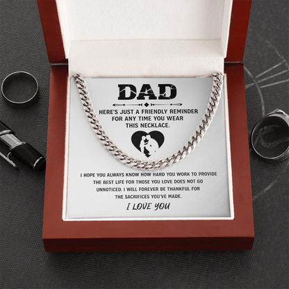 Father's Day Gifts, To My Dad Cuban necklace, Dad Birthday Valentine's Gift From Son or Daughter