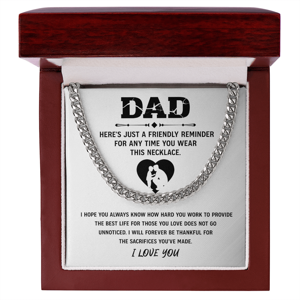Father's Day Gifts, To My Dad Cuban necklace, Dad Birthday Valentine's Gift From Son or Daughter