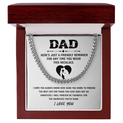 Father's Day Gifts, To My Dad Cuban necklace, Dad Birthday Valentine's Gift From Son or Daughter