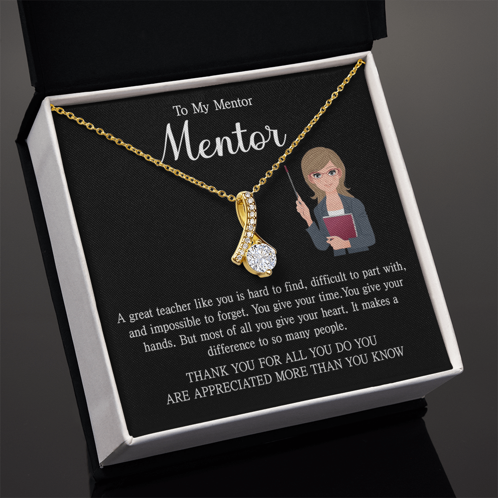 a teacher necklace with a heartfelt message card