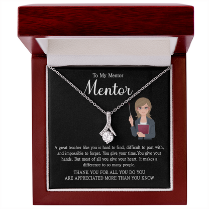 a teacher necklace with a heartfelt message card