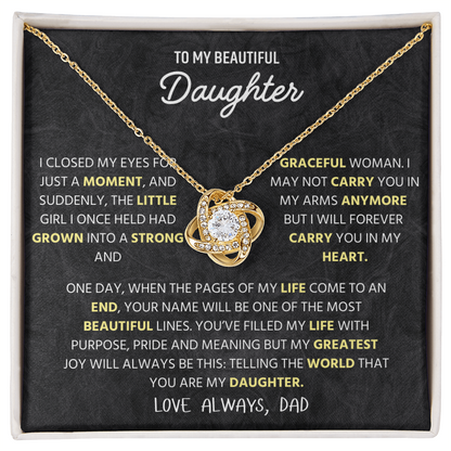 To My Beautiful Daughter | I Will Always Love You | Love Knot Necklace