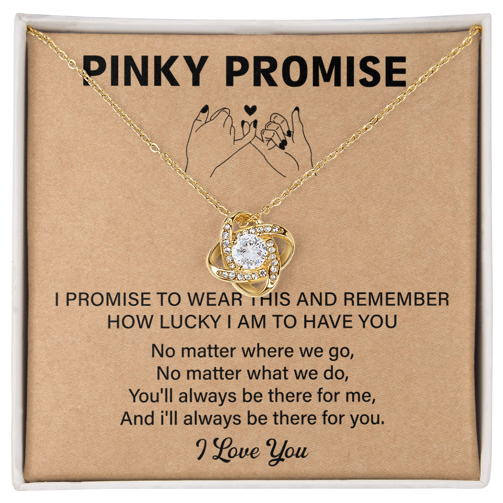 Love Knot necklace with a pinky promise graphic