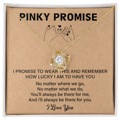 Love Knot necklace with a pinky promise graphic