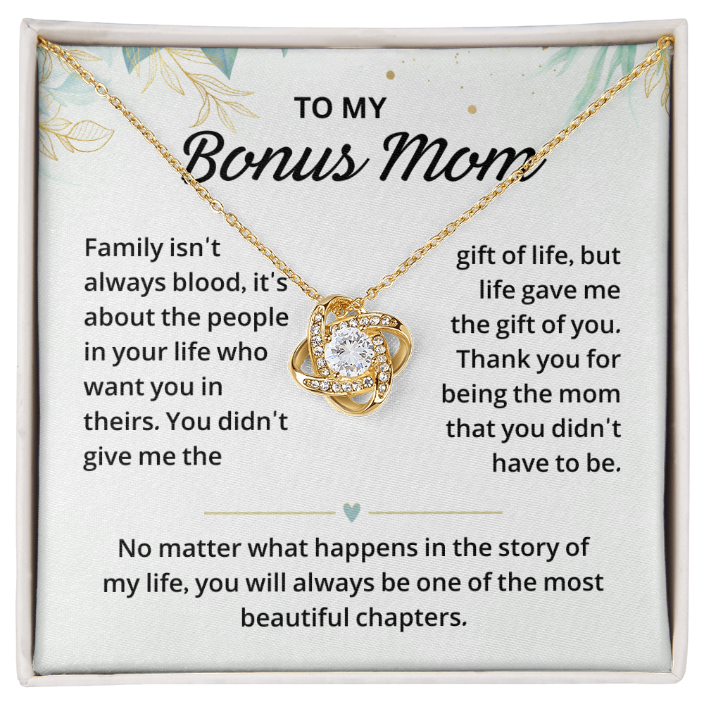 Silver Love Knot necklace gift box with a heartfelt message