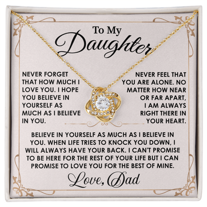 To My Daughter Necklace Gifts - Daughter Gifts from Dad - Love Knot Necklace, Best Daughter Necklace Gift