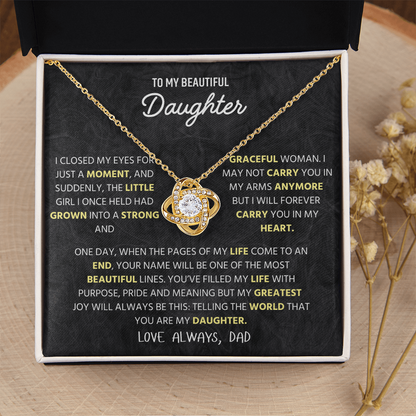 To My Beautiful Daughter | I Will Always Love You | Love Knot Necklace