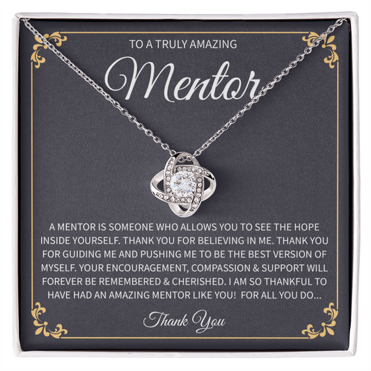 teacher gift necklace with heartfelt message in a display box.