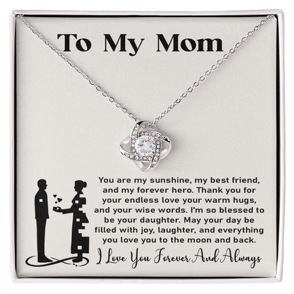 Silver Love Knot necklace gift box with a heartfelt message
