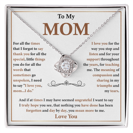 Love Knot Necklace gift box with a heartfelt message