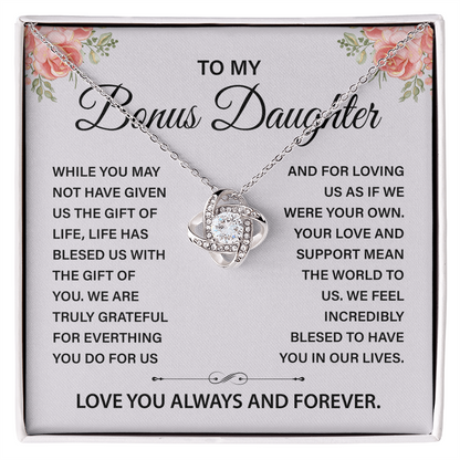 To My Bonus Daughter Love Knot Necklace Gifts, Necklace for Stepdaughter, Gifts for Stepdaughter