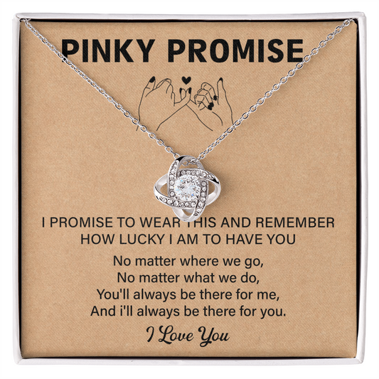 Love Knot necklace with a pinky promise graphic