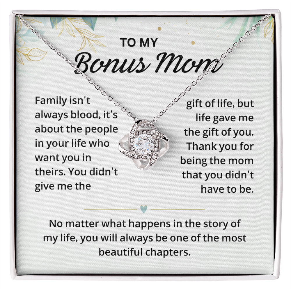 Silver Love Knot necklace gift box with a heartfelt message