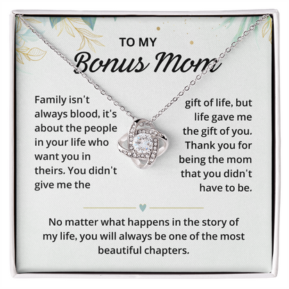 Silver Love Knot necklace gift box with a heartfelt message