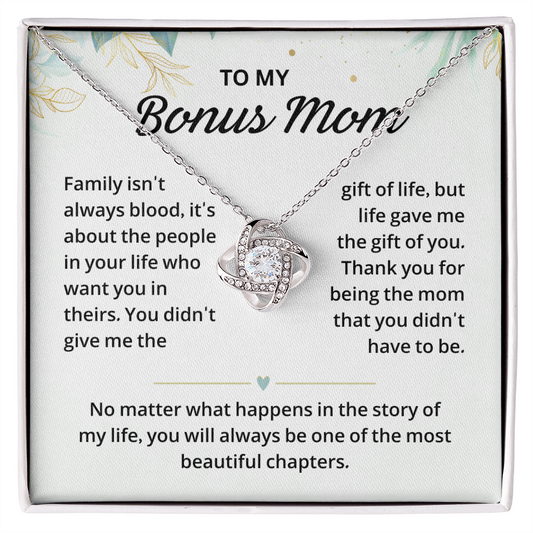 Silver Love Knot necklace gift box with a heartfelt message