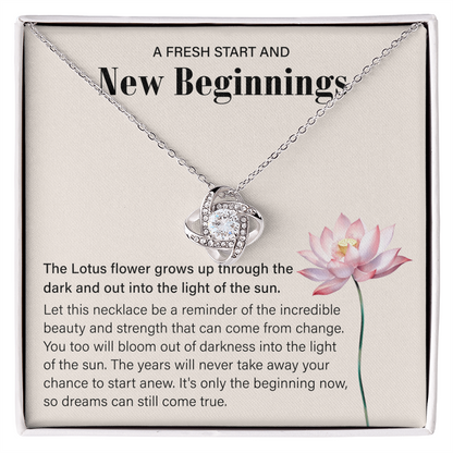 Silver Love Knot necklace in a box