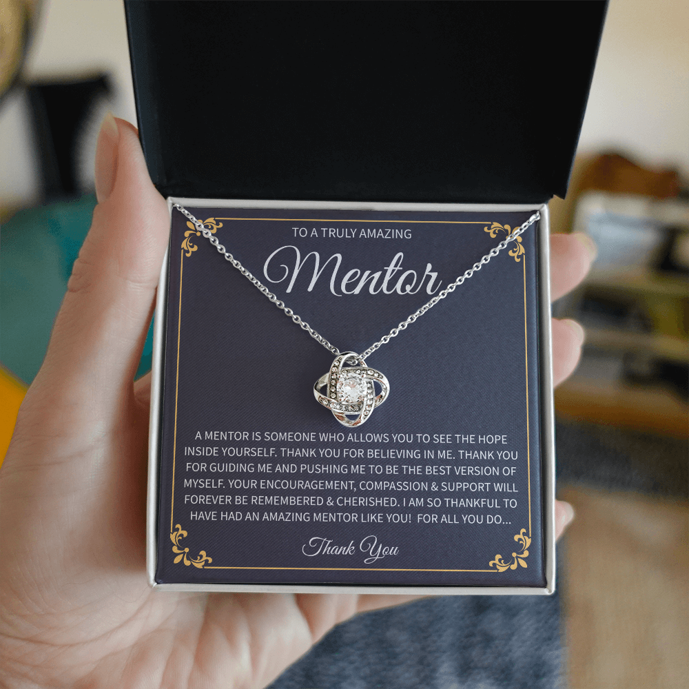 teacher gift necklace with heartfelt message in a display box.