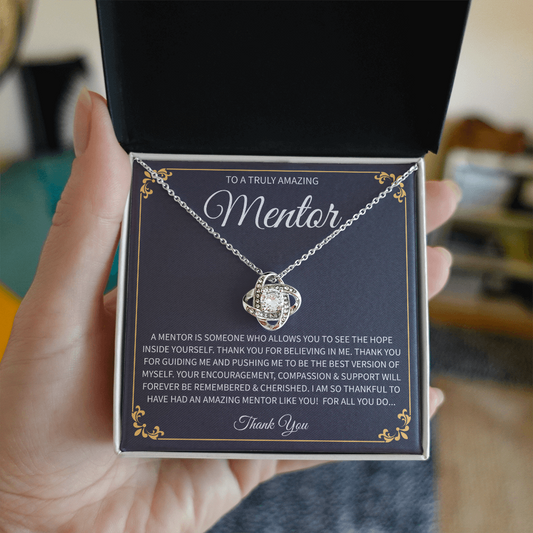 teacher gift necklace with heartfelt message in a display box.