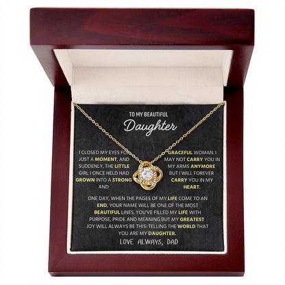 To My Beautiful Daughter | I Will Always Love You | Love Knot Necklace