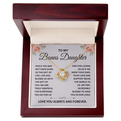 To My Bonus Daughter Love Knot Necklace Gifts, Necklace for Stepdaughter, Gifts for Stepdaughter