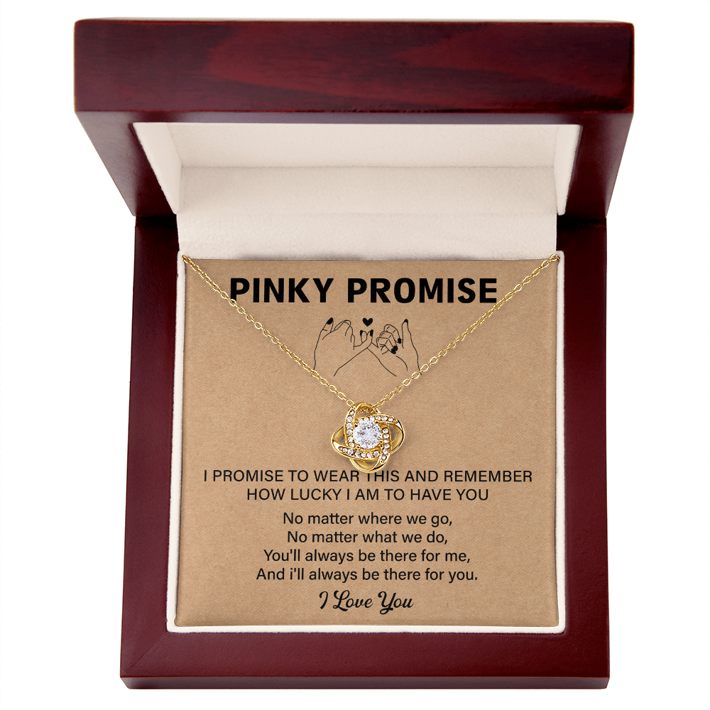 Love Knot necklace with a pinky promise graphic