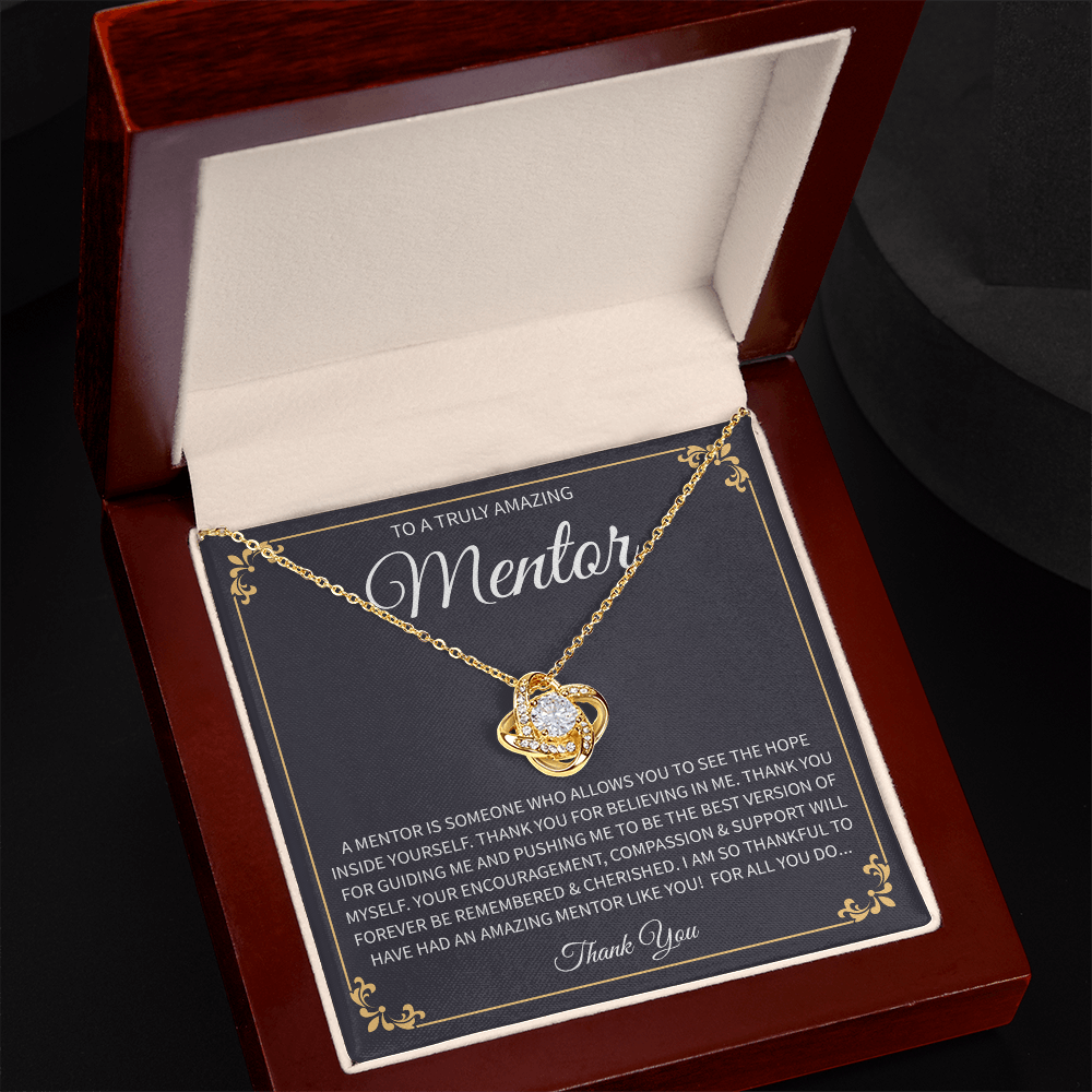 teacher gift necklace with heartfelt message in a display box.