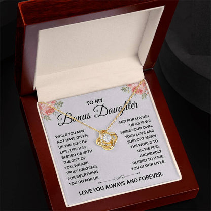 To My Bonus Daughter Love Knot Necklace Gifts, Necklace for Stepdaughter, Gifts for Stepdaughter