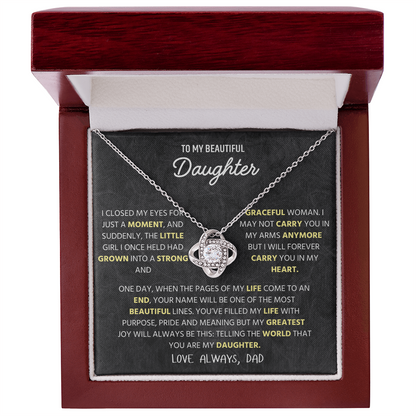 To My Beautiful Daughter | I Will Always Love You | Love Knot Necklace