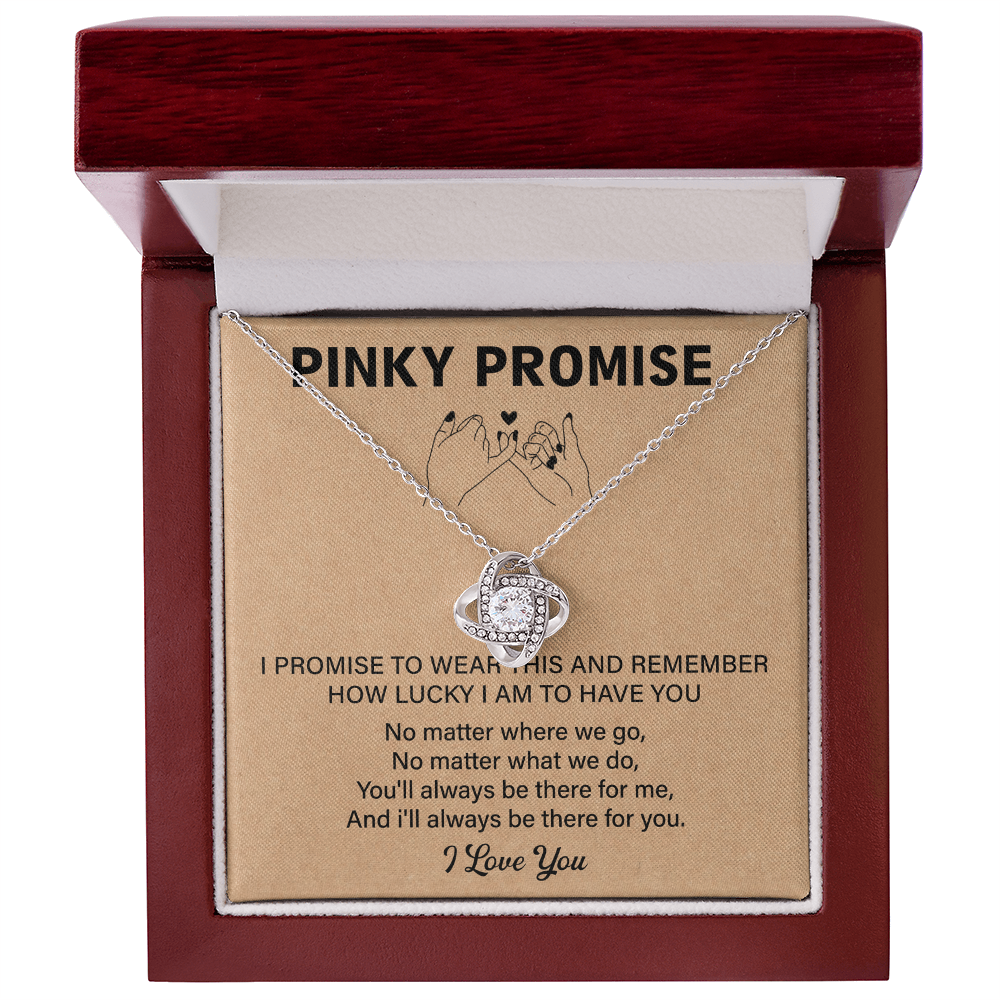 Love Knot necklace with a pinky promise graphic