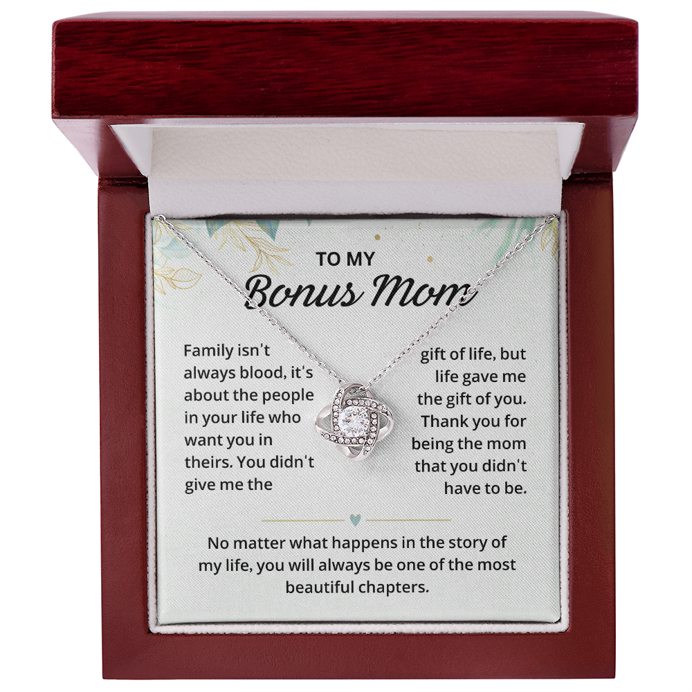 Silver Love Knot necklace gift box with a heartfelt message