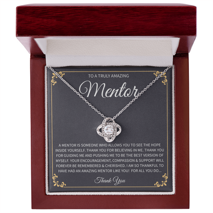 mentor gift necklace with heartfelt message in a display box.