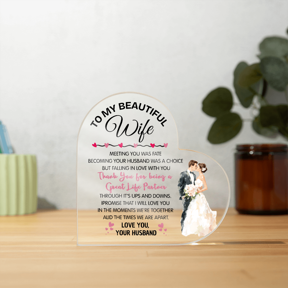 To My Beautiful Wife Acrylic Heart, Sweet Valentine's Gift Keepsake
