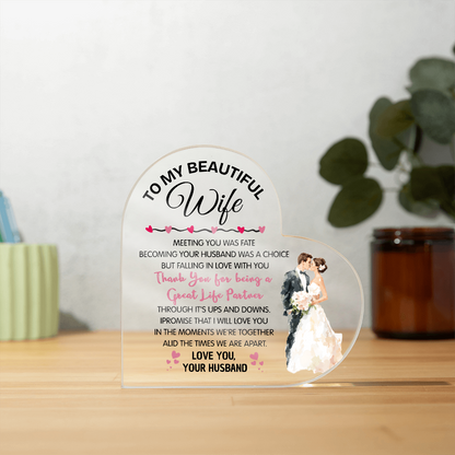 To My Beautiful Wife Acrylic Heart, Sweet Valentine's Gift Keepsake