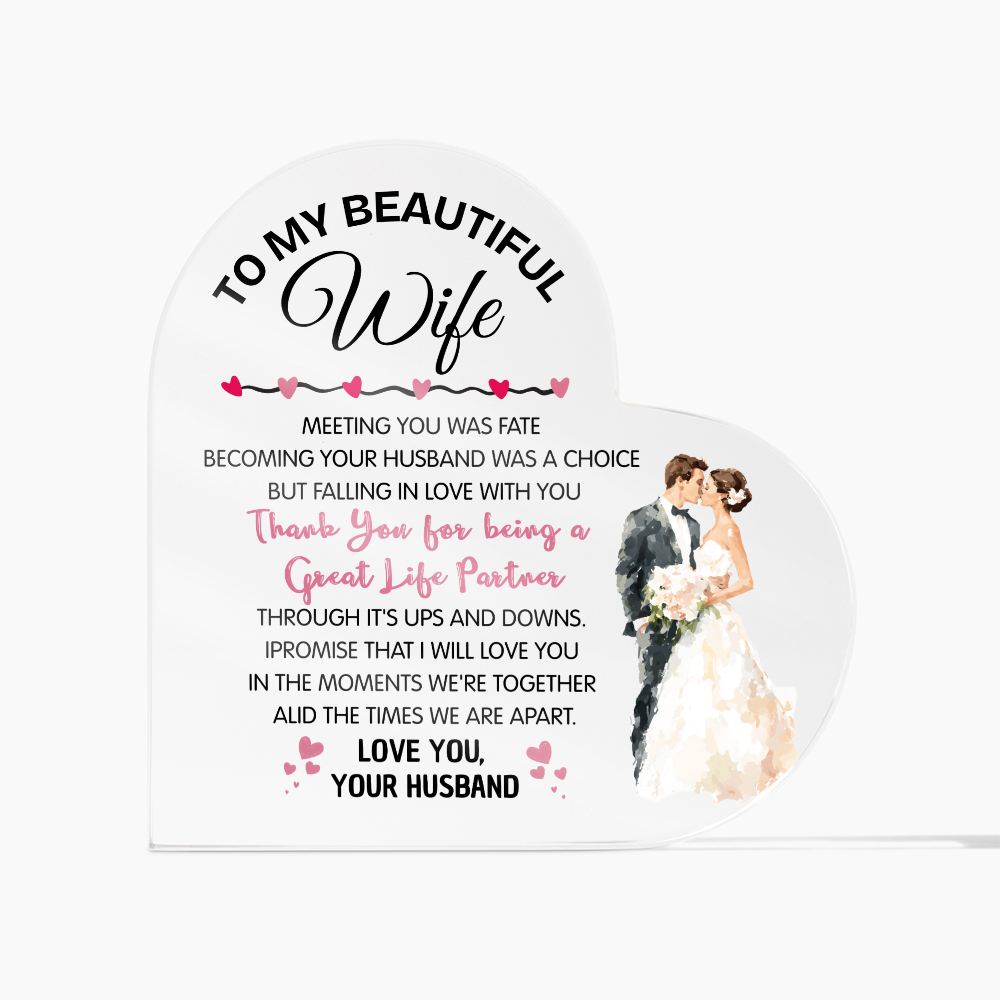 To My Beautiful Wife Acrylic Heart, Sweet Valentine's Gift Keepsake