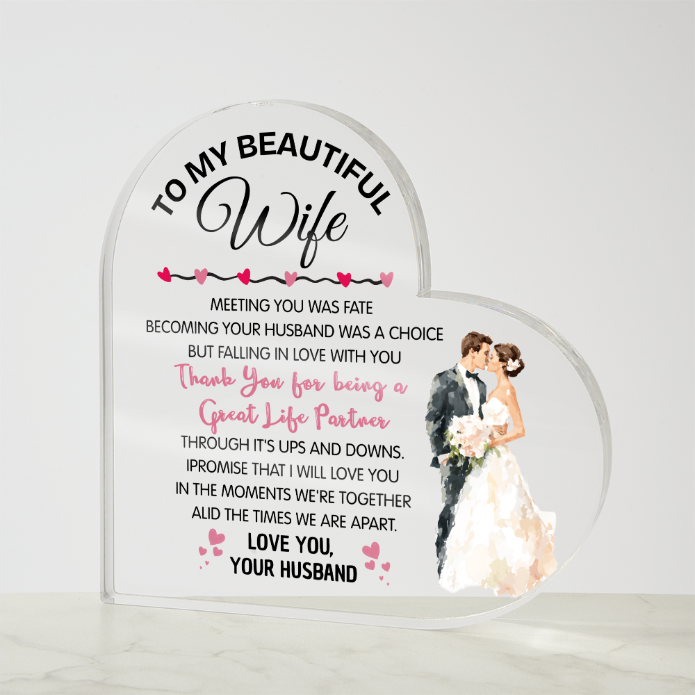 To My Beautiful Wife Acrylic Heart, Sweet Valentine's Gift Keepsake
