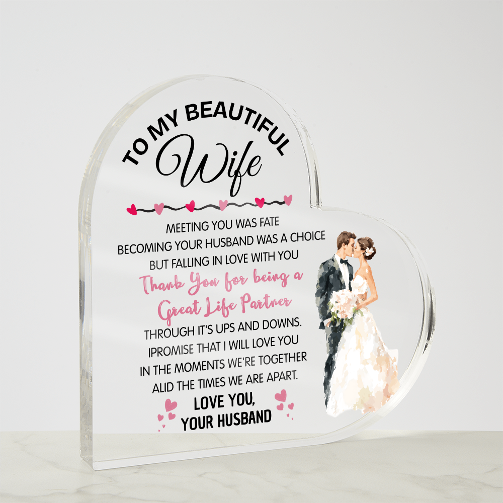 To My Beautiful Wife Acrylic Heart, Sweet Valentine's Gift Keepsake