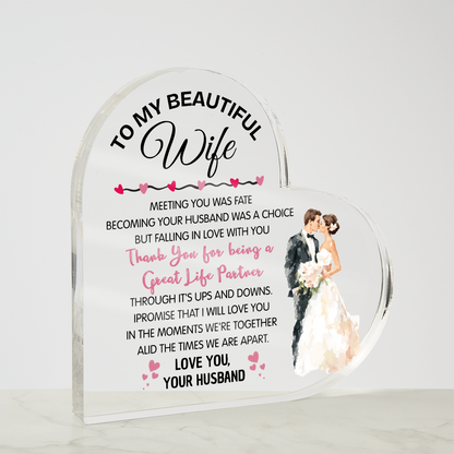 To My Beautiful Wife Acrylic Heart, Sweet Valentine's Gift Keepsake