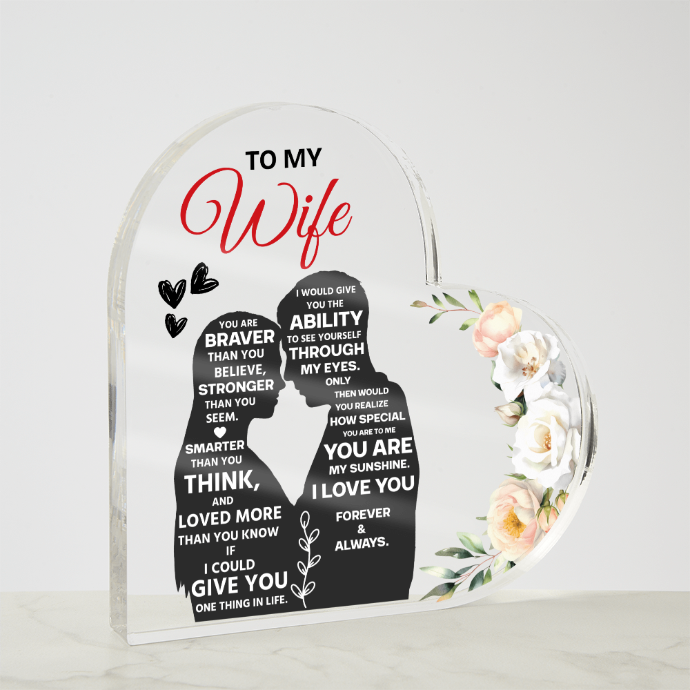 To My Wife Heart Acrylic Block, Romantic Valentine's Day Gift for Her