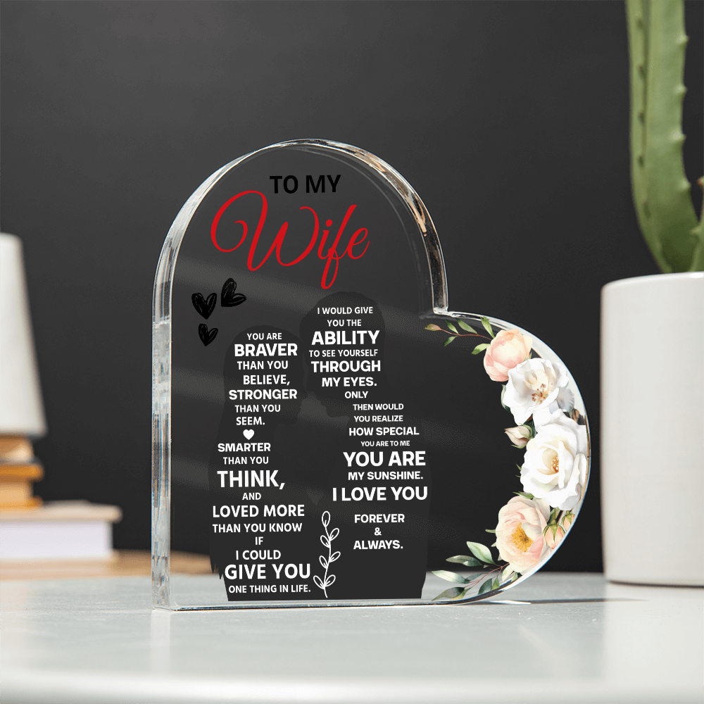 To My Wife Heart Acrylic Block, Romantic Valentine's Day Gift for Her