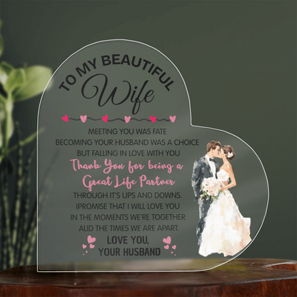 To My Beautiful Wife Acrylic Heart, Sweet Valentine's Gift Keepsake