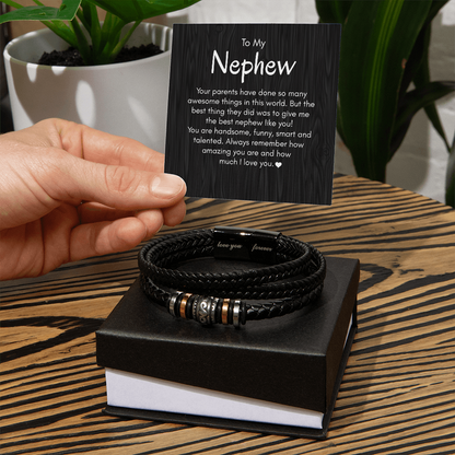 Leather Bracelet for Men with Love Message Card, Birthday Gifts for Him