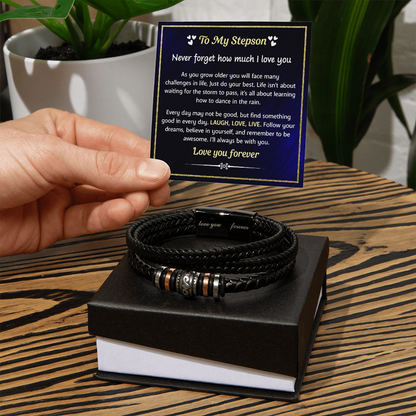 Gift box with a braided leather bracelet.
