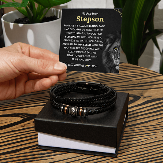 A bracelet gift set with a message for a stepson.

