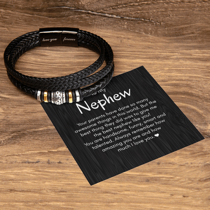 Leather Bracelet for Men with Love Message Card, Birthday Gifts for Him