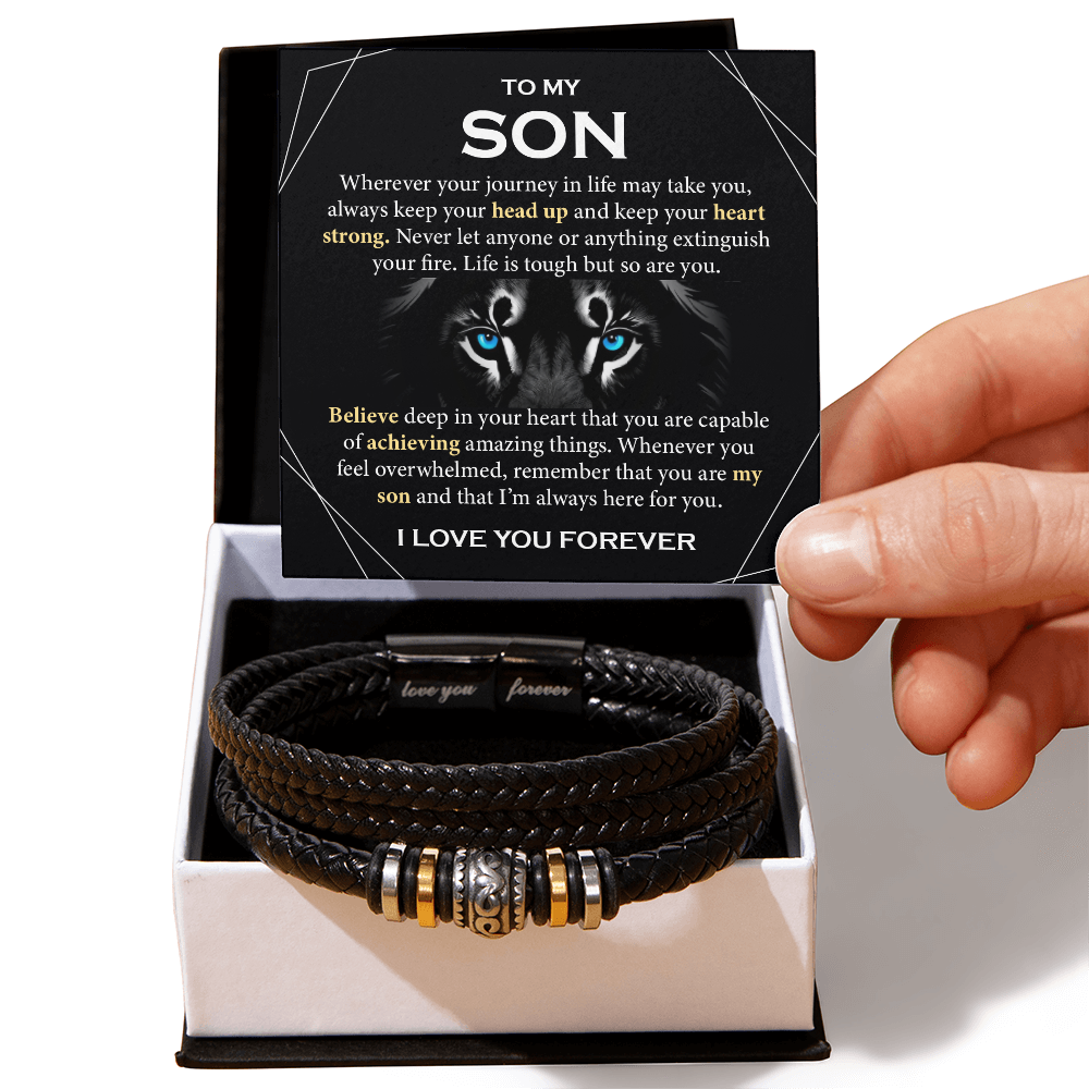 Mother to Son Leather Bracelet, Men Birthday Bracelet for Son from Mom and Dad
