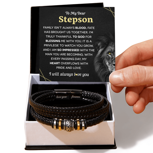 A bracelet gift set with a message for a stepson.

